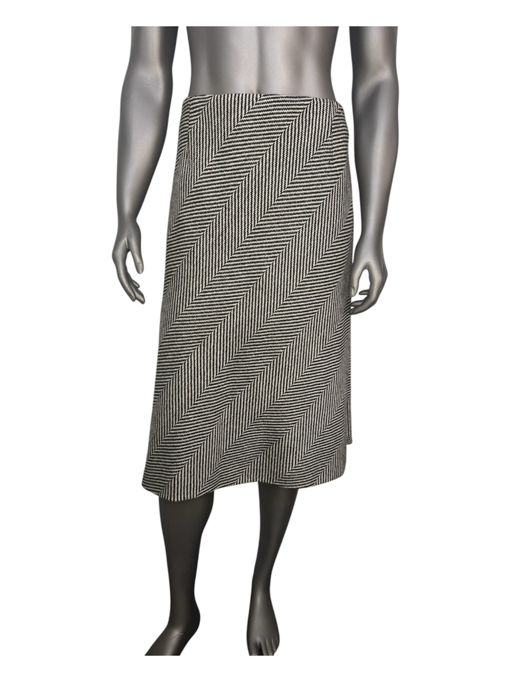 Valerie Stevens Wool Skirt 16 Midi Herringbone Black White Lined Knit Woolmark